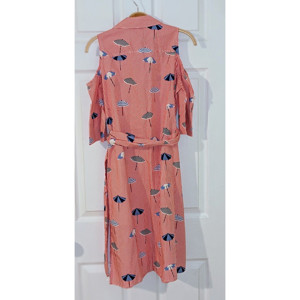 Draper James Shirt Dress Cold Shoulder Striped Umbrella Print Belted Size 2 NWOT - Picture 9 of 12
